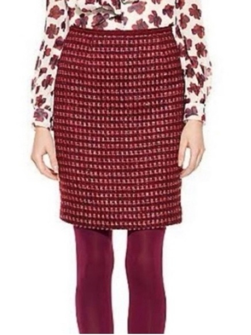 Tory Burch Victory Skirt‎ Womens 2 Dark Plum  Tweed Boucle Pencil Skirt